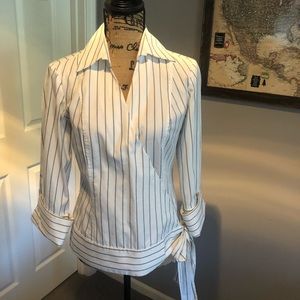 Ann Taylor Pinstriped Wrap Tie Waist Blouse